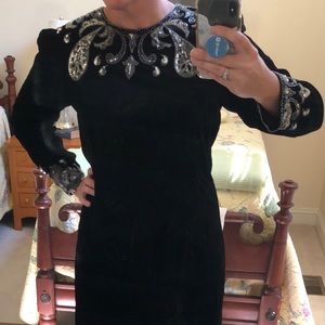 Black velvet dress with sequin and beading detail